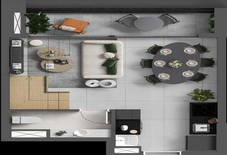 Planta 1 Dormitório 64m² Duplex - Apartamento duplex com 1 quarto